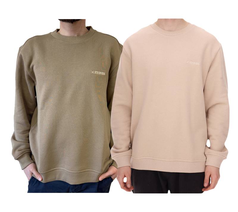 STONES Herren Oversized-Pullover moderner Baumwoll-Sweater mit Rundhals-Ausschnitt Sweatshirt 400gsm mit Logo-Stick Beige oder Hellbraun von STONES