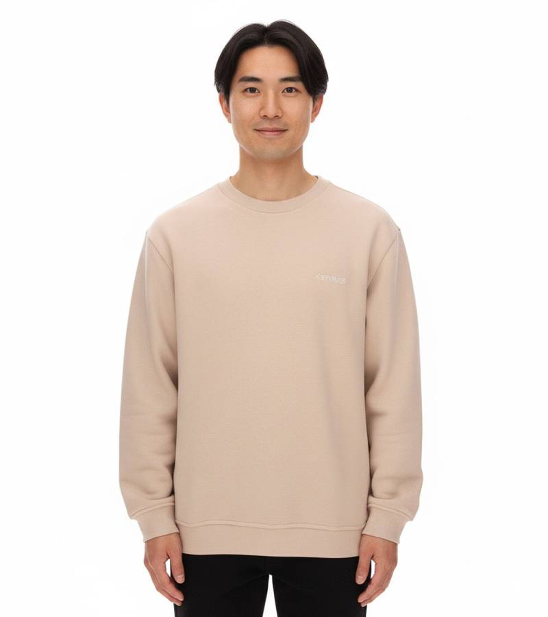 STONES Herren Oversized-Pullover moderner Baumwoll-Sweater mit Rundhals-Ausschnitt Sweatshirt 400gsm mit Logo-Stick Beige von STONES