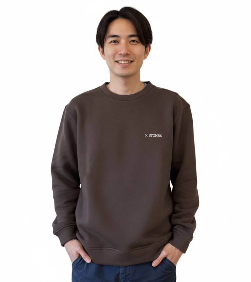 STONES Herren Pullover Baumwoll-Sweater Rundhals-Ausschnitt Oversize Schnitt Sweatshirt 400gsm Dunkel-Braun von STONES