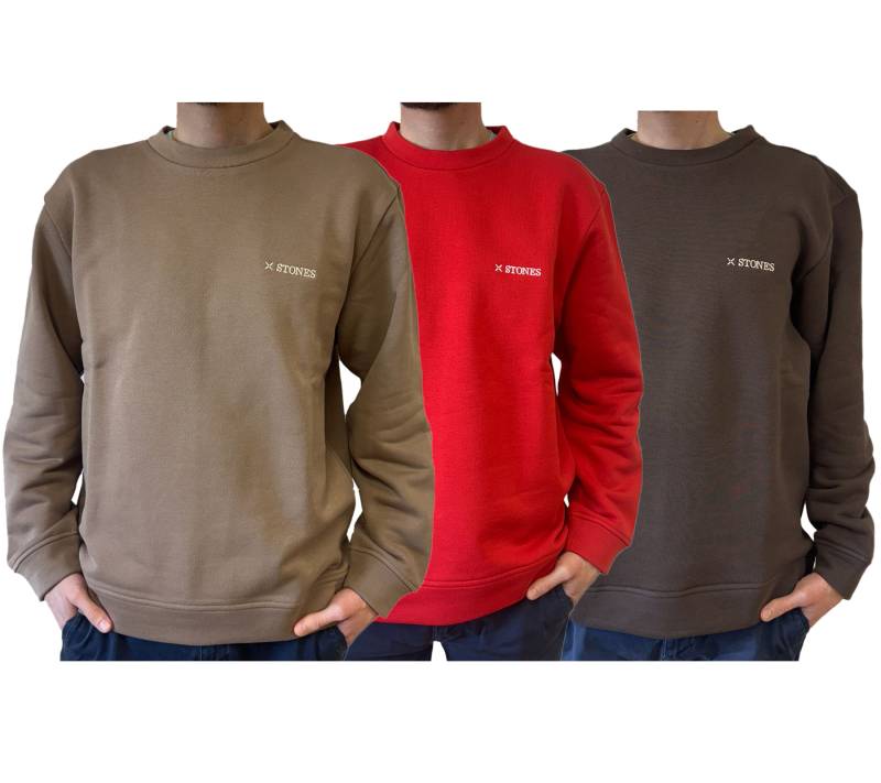 STONES Herren Pullover Baumwoll-Sweater Rundhals-Sweater Oversize-Sweater 400gsm Sweatshirt Rot, Dunkelbraun oder Braun von STONES