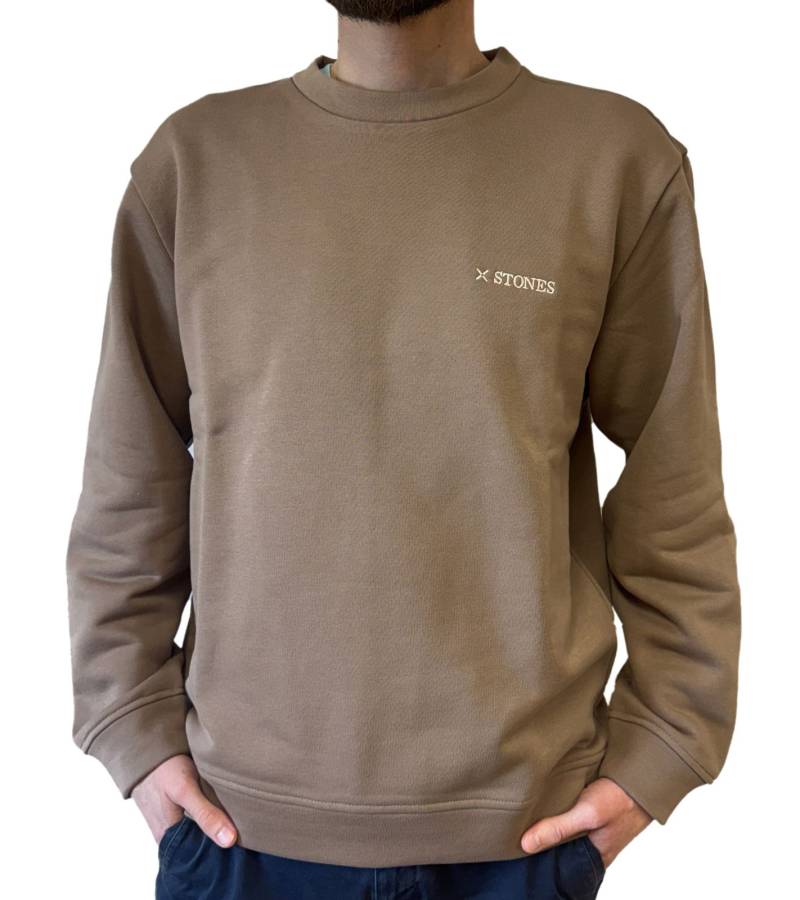 STONES Herren Pullover Baumwoll-Sweater Rundhals-Sweater Oversize-Sweater 400gsm Sweatshirt Braun von STONES