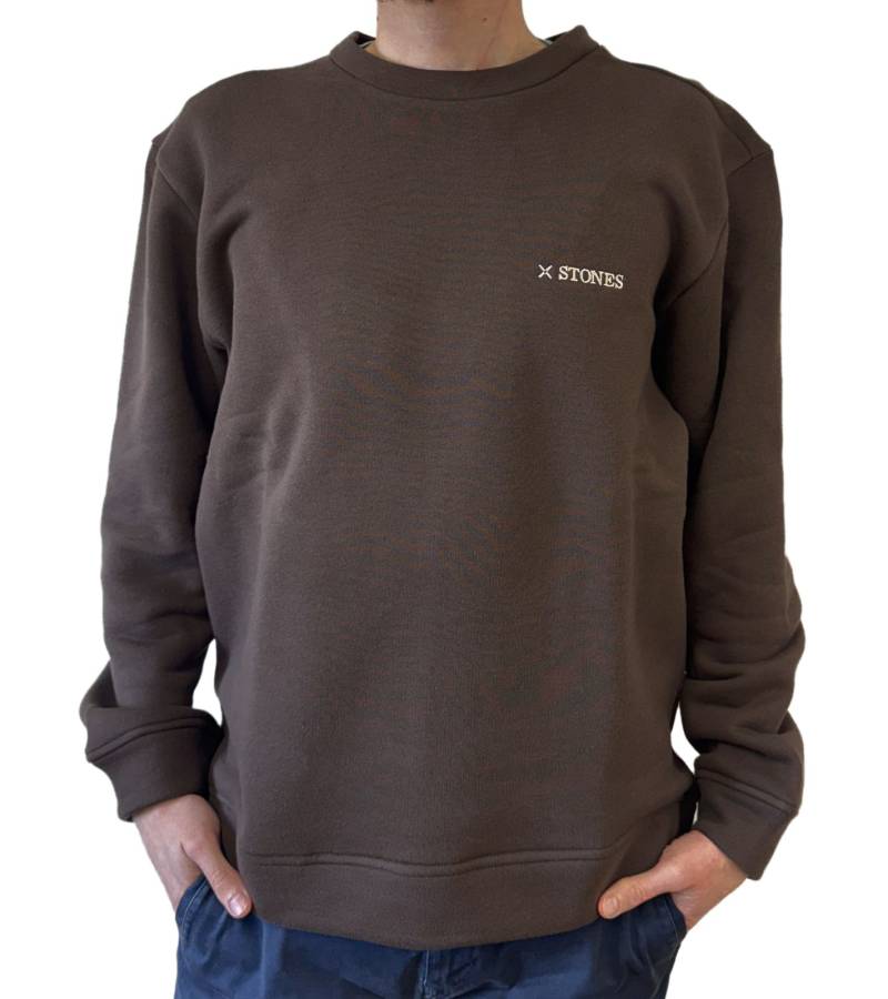STONES Herren Pullover Baumwoll-Sweater Rundhals-Sweater Oversize-Sweater 400gsm Sweatshirt Braun von STONES