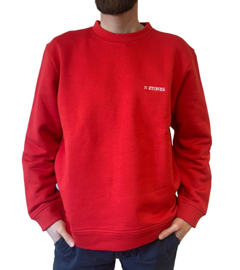 STONES Herren Pullover Baumwoll-Sweater Rundhals-Sweater Oversize-Sweater 400gsm Sweatshirt Rot von STONES