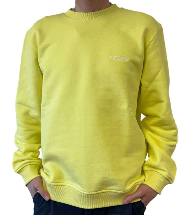 STONES Herren Pullover Baumwoll-Sweater Rundhals-Sweater locker geschnittenes Sweatshirt 400gsm knalliges Gelb von STONES