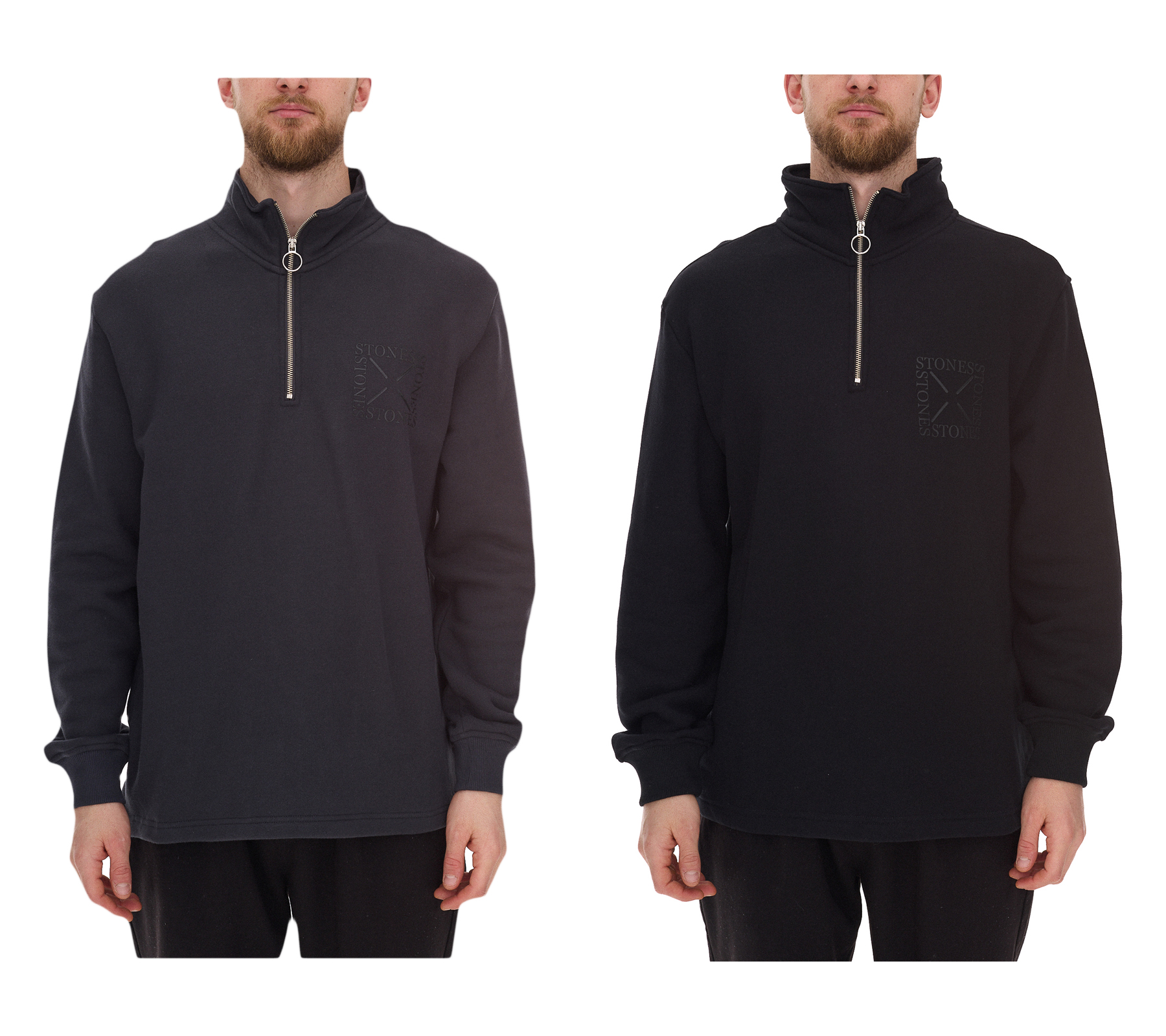 STONES Herren Pullover Oversized-Half-Zipper moderner Baumwoll-Half-Zipper Troyer 400gsm mit Stehkragen mit Logo-Stickerei Dunkel-Grau oder Schwarz STONES Herren Pullover Oversized-Half-Zipper moderner Baumwoll-Half-Zipper Troyer 400gsm mit Stehkragen mit Logo-Stickerei Dunkel-Grau oder Schwarz von STONES