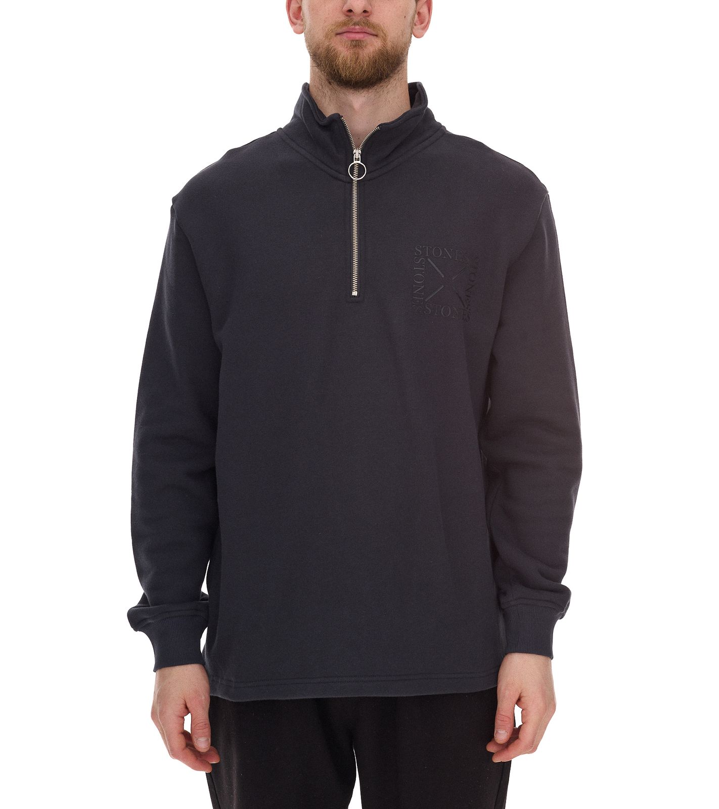 STONES Herren Pullover Oversized-Half-Zipper moderner Baumwoll-Half-Zipper Troyer 400gsm mit Stehkragen mit Logo-Stickerei Dunkel-Grau STONES Herren Pullover Oversized-Half-Zipper moderner Baumwoll-Half-Zipper Troyer 400gsm mit Stehkragen mit Logo-Stickerei Dunkel-Grau von STONES