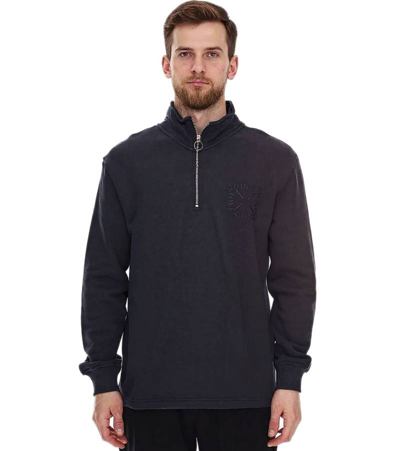 STONES Herren Pullover Oversized-Half-Zipper moderner Baumwoll-Half-Zipper Troyer 400gsm mit Stehkragen mit Logo-Stickerei Dunkel-Grau von STONES