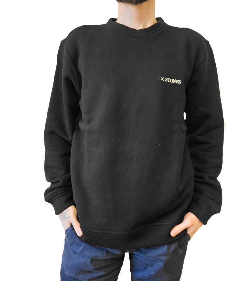 STONES Herren Sweatshirt mit Logo-Stickerei Basic-Pullover moderner Baumwoll-Sweater 400gsm Langarm-Shirt Schwarz von STONES