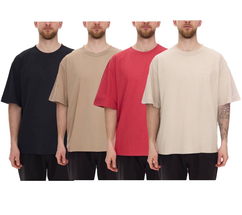 STONES Herren T-Shirt schlichtes Baumwoll-Shirt mit Rundhals und Stick-Logo Kurzarm-Shirt 240gsm Oversized Rot, Schwarz, Beige oder Hellbraun von STONES