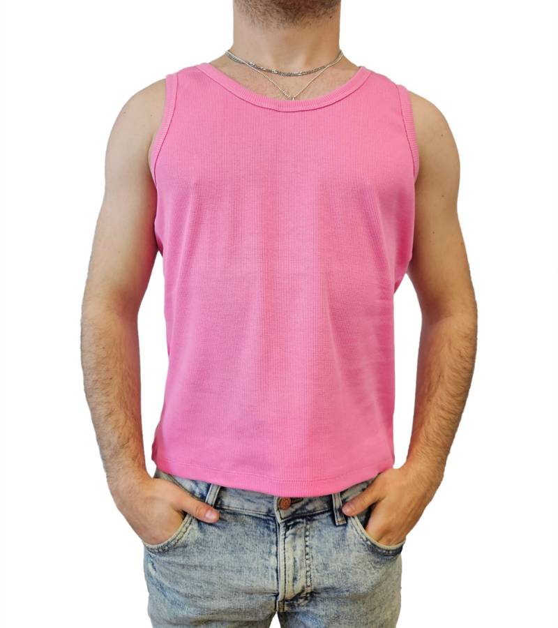 STONES Herren Tank Top geripptes Baumwoll-Shirt Basic-Top Rundhals-Top Achsel-Shirt Unterhemd Pink von STONES