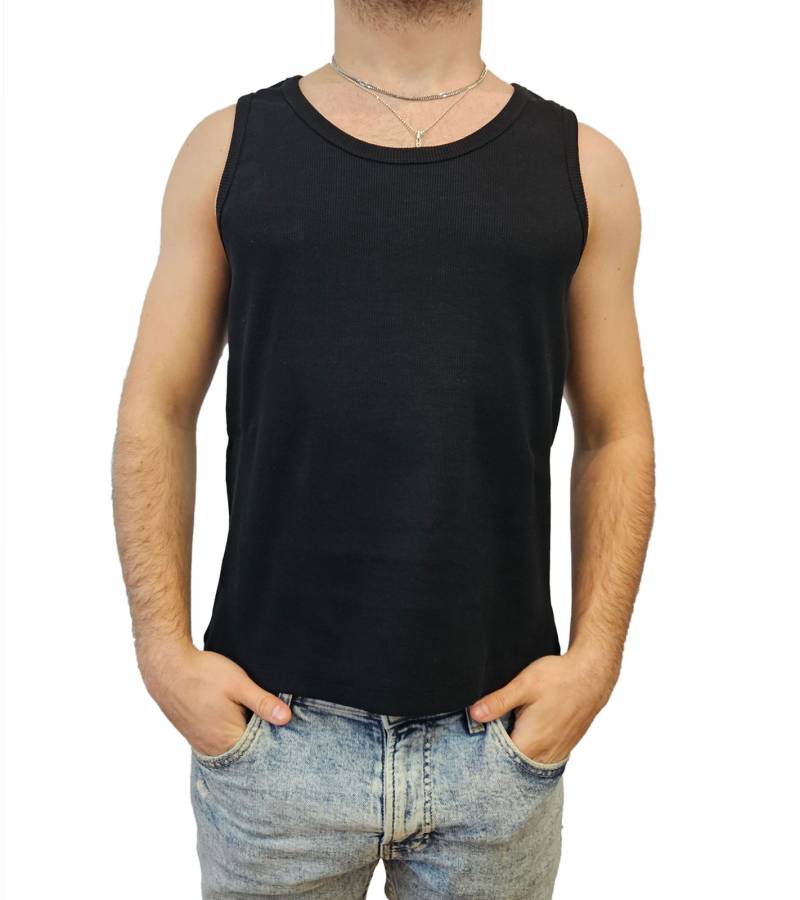 STONES Herren Tank Top geripptes Baumwoll-Shirt Basic-Top Rundhals-Top Achsel-Shirt Unterhemd Schwarz von STONES