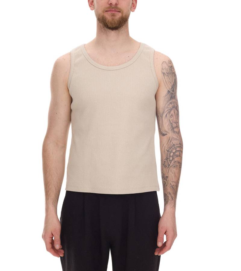 STONES Herren Tank Top modernes Muskel-Shirt aus Baumwolle Rundhals-Top mit Ripp-Strick-Struktur Unterhemd Beige von STONES