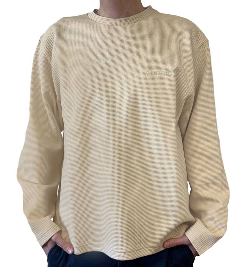 STONES Waffle Herren Pullover aus Baumwolle in Waffel-Optik Oversized-Sweater mit Rundhals-Ausschnitt 400gsm Sweatshirt Beige von STONES