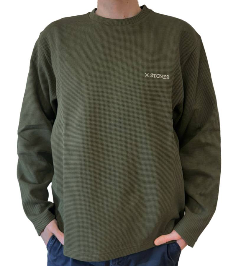 STONES Waffle Herren Sweat-Shirt aus Baumwolle in Waffel-Optik Oversized-Pullover mit Rundhals-Ausschnitt 400gsm Longsleeve Khaki von STONES