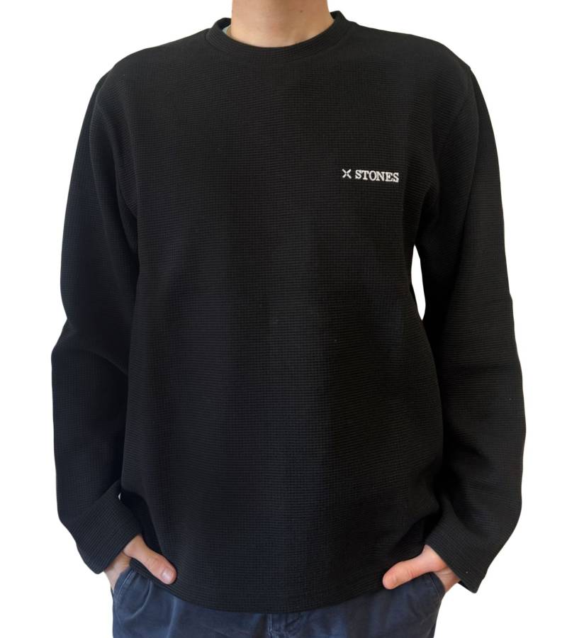 STONES Waffle Herren Sweat-Shirt aus Baumwolle in Waffel-Optik Oversized-Pullover mit Rundhals-Ausschnitt 400gsm Longsleeve Schwarz von STONES