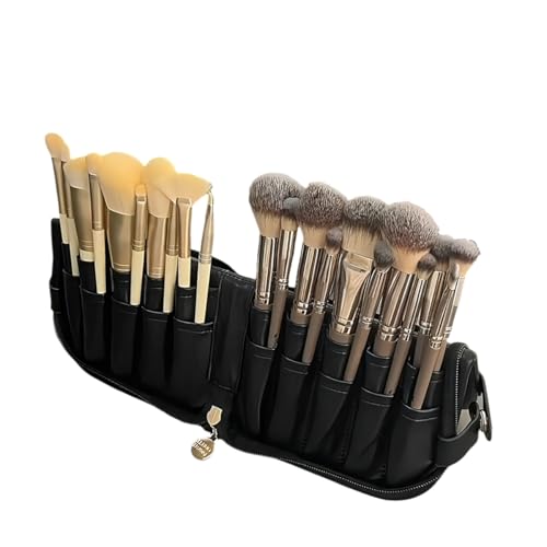 STORICANS Make-up-Pinsel-Organizer-Tasche, 20 Taschen, Make-up-Pinselhalter, tragbar, leicht, Reiseetui, Kosmetikpinseltasche für Damen, Schwarz, Schwarz von STORICANS