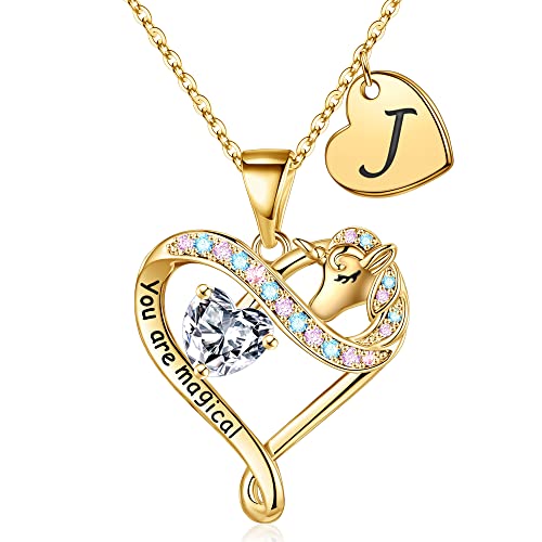 STORUP Einhorn-Geschenke für Mädchen, 14 Karat vergoldet, bunter Zirkonia, Herzanhänger, Einhorn-Halskette, Buchstaben-Initiale, Einhorn-Halskette für Mädchen, Frauen, Schmuck, Einhörner, Geschenke STORUP Einhorn-Geschenke für Mädchen, 14 Karat vergoldet, bunter Zirkonia, Herzanhänger, Einhorn-Halskette, Buchstaben-Initiale, Einhorn-Halskette für Mädchen, Frauen, Schmuck, Einhörner, Geschenke von STORUP
