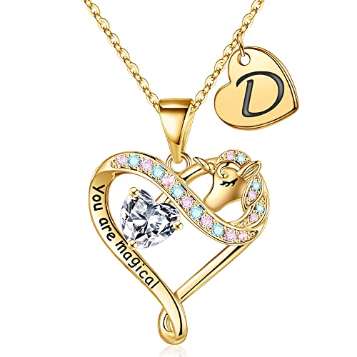 STORUP Einhorn-Geschenke für Mädchen, 14 Karat vergoldet, bunter Zirkonia, Herzanhänger, Einhorn-Halskette, Buchstaben-Initiale, Einhorn-Halskette für Mädchen, Frauen, Schmuck, Einhörner, Geschenke STORUP Einhorn-Geschenke für Mädchen, 14 Karat vergoldet, bunter Zirkonia, Herzanhänger, Einhorn-Halskette, Buchstaben-Initiale, Einhorn-Halskette für Mädchen, Frauen, Schmuck, Einhörner, Geschenke von STORUP