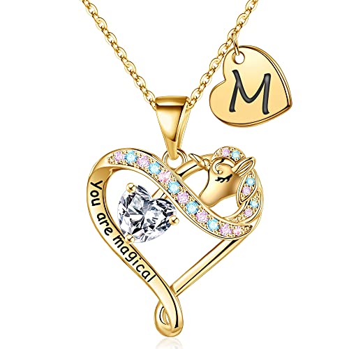 STORUP Einhorn-Geschenke für Mädchen, 14 Karat vergoldet, bunter Zirkonia, Herzanhänger, Einhorn-Halskette, Buchstaben-Initiale, Einhorn-Halskette für Mädchen, Frauen, Schmuck, Einhörner, Geschenke STORUP Einhorn-Geschenke für Mädchen, 14 Karat vergoldet, bunter Zirkonia, Herzanhänger, Einhorn-Halskette, Buchstaben-Initiale, Einhorn-Halskette für Mädchen, Frauen, Schmuck, Einhörner, Geschenke von STORUP