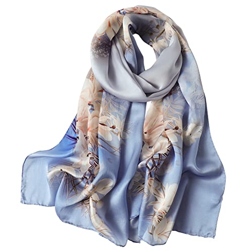 STORY OF SHANGHAI Seidenschal Damen 100% Seide, 20+ Bunte Luxuriöse Schals, Warm & Weich, als Stola Seidentuch Halstuch Pashmina - 53 * 170 cm, Blumenfächer Graugrün von STORY OF SHANGHAI