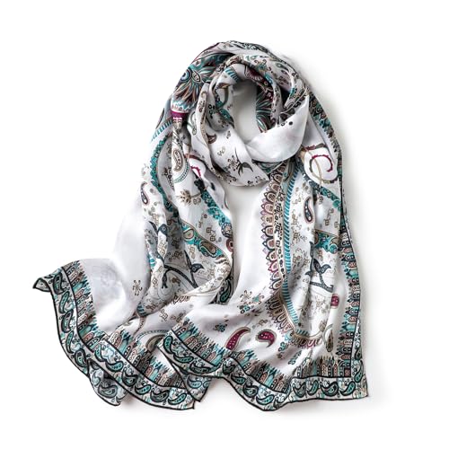 STORY OF SHANGHAI Seidenschal Damen 100% Seide, 20+ Bunte Luxuriöse Schals, Warm & Weich, als Stola Seidentuch Halstuch Pashmina - 53 * 170 cm Üppiges Blätterdach von STORY OF SHANGHAI