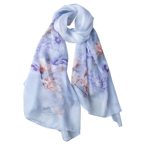 STORY OF SHANGHAI Seidenschal Damen 100% Seide, 30+ Farben XXL Blumen Seidentuch, Stola für Abendkleid Hochzeit, Seide Schal Halstuch, 175 * 110cm,Blau,Neu Floating Cloud 04 von STORY OF SHANGHAI