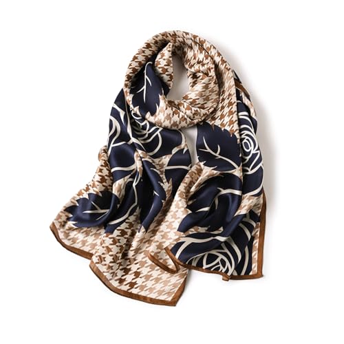 STORY OF SHANGHAI Seidenschal Damen 100% Seide, Natur Silk Scarf for Women, Luxuriöse Seidentuch Halstuch, Stola Als Geschenk, Warm Leicht und Weich, Mit Motiv 53 * 170 cm,Blau Kariert Rosa von STORY OF SHANGHAI