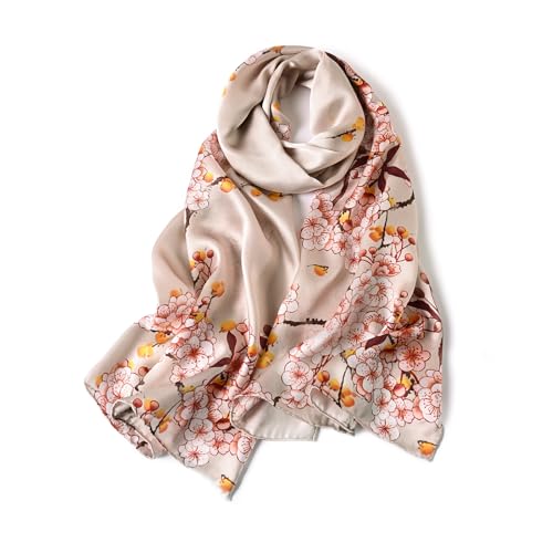 STORY OF SHANGHAI Seidenschal Damen 100% Seide, Natur Silk Scarf for Women, Luxuriöse Seidentuch Halstuch, Stola Als Geschenk, Warm Leicht und Weich, Mit Motiv 53 * 170 cm,Rosa Blumen von STORY OF SHANGHAI