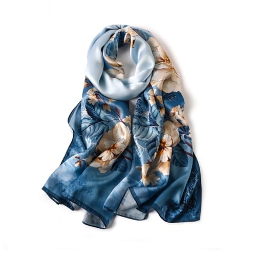 STORY OF SHANGHAI Seidenschal Damen 100% Seide, Natur Silk Scarf for Women, Luxuriöse Seidentuch Halstuch, Stola Als Geschenk, Warm Leicht und Weich, Mit Motiv 53 * 170 cm,Schmetterling Gelb Blumen von STORY OF SHANGHAI