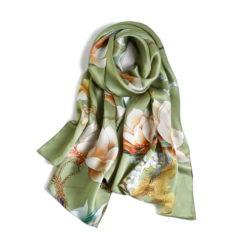 STORY OF SHANGHAI Seidenschal Damen 100% Seide, Natur Silk Scarf for Women, Luxuriöse Seidentuch Halstuch, Stola Als Geschenk, Warm Leicht und Weich, Mit Motiv 53 * 170 cm,Weiß Perlen Blumen von STORY OF SHANGHAI