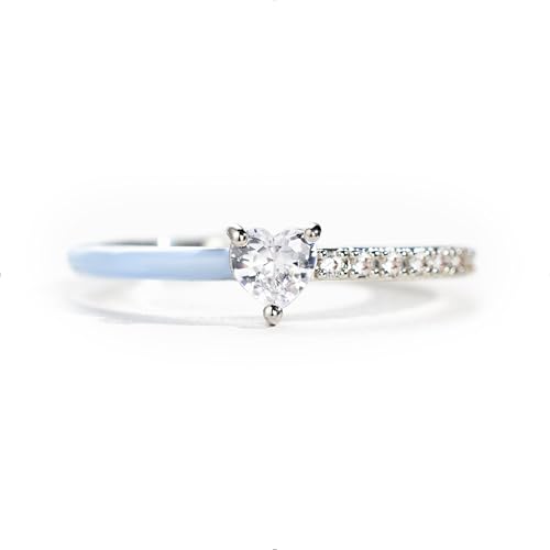 Story Jewellery Versprechensring für Damen, halbe Emaille, Herzform, für Mutter, Tochter, beste Freundin, Liebesschmuck, Geburtstagsgeschenk, Weihnachten, Valentinstag, 6 UK, Messing mit Weißgold von STORYJEWELLERY