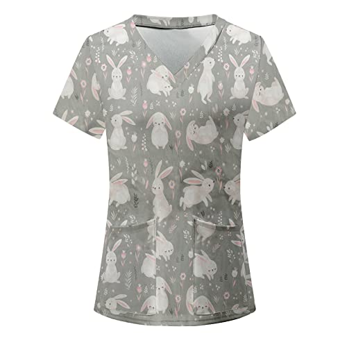 STPT Damen Kasacks Damen Pflege Bunt Motiv Kurzarm Oberhemd Pflege Uniform Cartoon-Tierdruck Mit Motiv V-Ausschnitt Arbeitskleidung Schlupfhemd Kasack Berufsbekleidung Tunika T-Shirts Tops von STPT