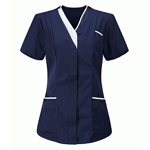 STPT Damen Pflegebekleidung mit Tasche Kurzarm V-Neck Krankenschwester Uniformen Arbeitskleidung Mischgewebe Kasack Krankenpfleger Uniformen Altenpflege Kurzarm Kasacks Damen Pflege von STPT