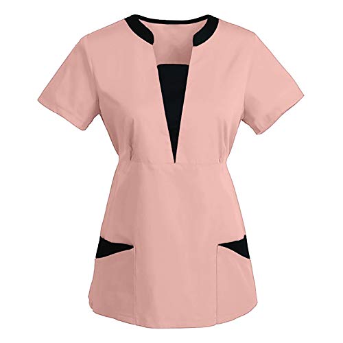 STPT Damen Pflegebekleidung mit Tasche Kurzarm V-Neck Krankenschwester Uniformen Arbeitskleidung Mischgewebe Kasack Krankenpfleger Uniformen Altenpflege Kurzarm Kasacks Damen Pflege von STPT