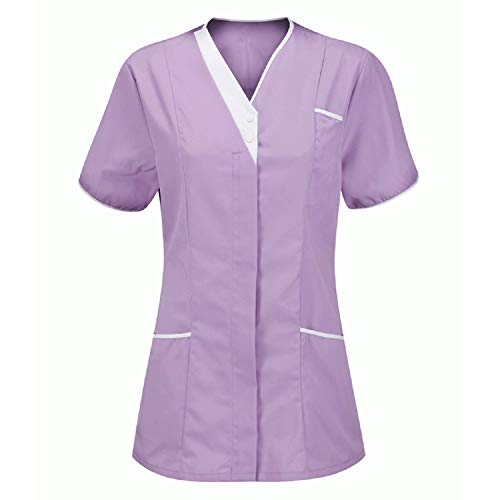 STPT Damen Pflegebekleidung mit Tasche Kurzarm V-Neck Krankenschwester Uniformen Arbeitskleidung Mischgewebe Kasack Krankenpfleger Uniformen Altenpflege Kurzarm Kasacks Damen Pflege, Rosa, L von STPT