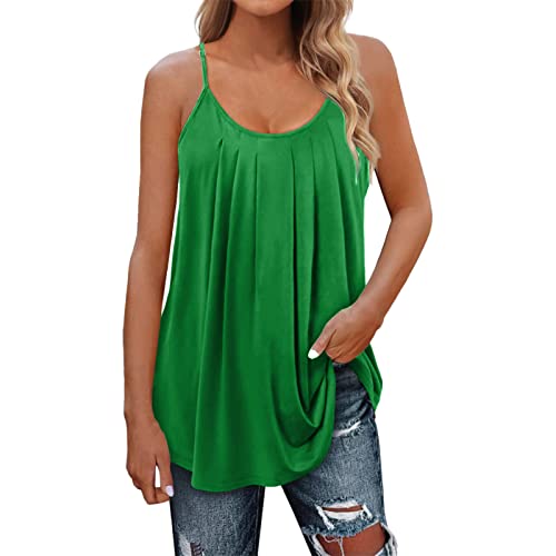 STPT Damen Spaghetti Top Sommer fließendes Tanktop für Damen, lockeres Cami, plissiert, elegant, schwingend, Spaghettiträger, ärmelloses Camisole für Damen von STPT