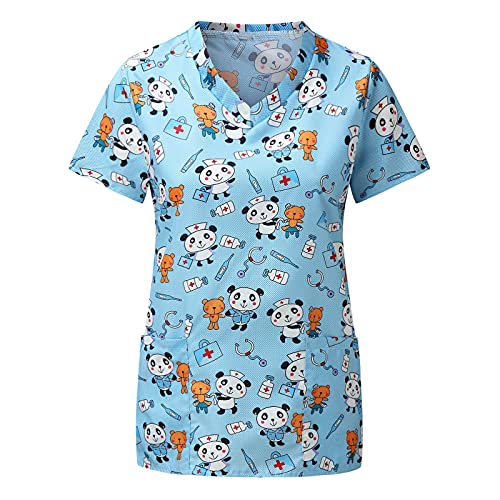 STPT Kasack Damen Pflege Motiv große größen mit Motiv Weihnachten T-Shirt Schlupfkasack mit Taschen Kurzarm V-Ausschnitt Schlupfhemd Berufskleidung Krankenpfleger Uniformen Nurse, Multicolor_01, M von STPT