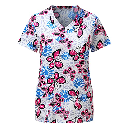 STPT Kasack Damen Pflege Motiv große größen mit Motiv Weihnachten T-Shirt Schlupfkasack mit Taschen Kurzarm V-Ausschnitt Schlupfhemd Berufskleidung Krankenpfleger Uniformen Nurse, Multicolor_05 von STPT