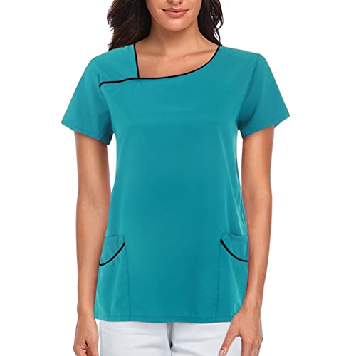 STPT Schlupfhemd Bluse Kurzarm V-Ausschnitt Kasack Damen Pflege Liebe Motiv Einfarbig Uniform Berufsbekleidung Krankenschwester Kleidung Damen Pflege Kasack GroßE GrößEn Uniformen, XL, Grün von STPT