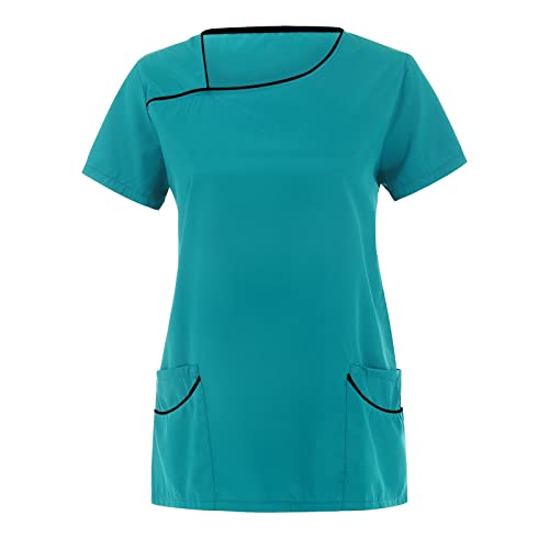 STPT Schlupfhemd Bluse Kurzarm V-Ausschnitt Kasack Damen Pflege Liebe Motiv Einfarbig Uniform Berufsbekleidung Krankenschwester Kleidung Damen Pflege Kasack GroßE GrößEn Uniformen, Grün, XXL von STPT