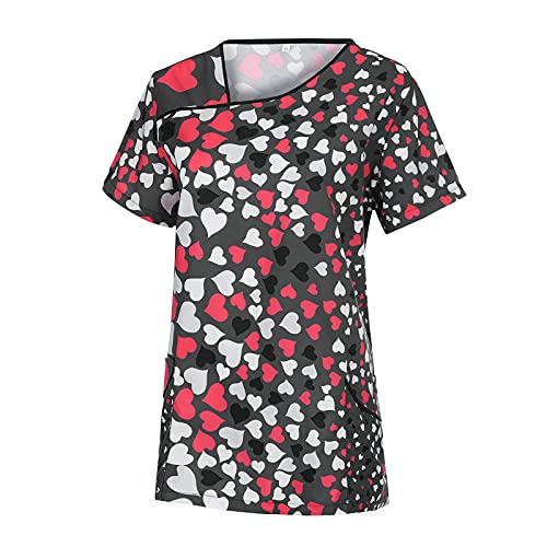 STPT Schlupfhemd Bluse Kurzarm V-Neck Kasack Damen Pflege mit Karikatur Motiv und Taschen Uniform Berufsbekleidung Krankenschwester Kleidung Schlupfkasack Uniformen, L von STPT