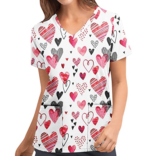 STPT Schlupfhemd Bluse Kurzarm V-Neck Kasack Damen Pflege mit Karikatur Motiv und Taschen Uniform Berufsbekleidung Krankenschwester Kleidung Schlupfkasack Uniformen, XXL von STPT