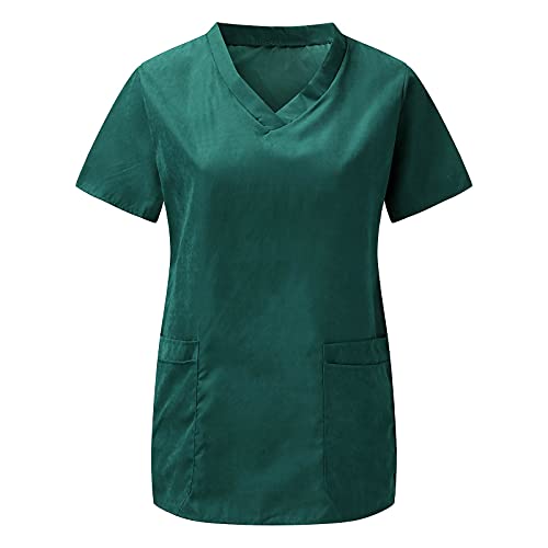 STPT Schlupfhemd Bluse Kurzarm V-Neck Kasack Damen Pflege mit Karikatur Motiv und Taschen Uniform Berufsbekleidung Krankenschwester Kleidung Schlupfkasack Uniformen von STPT