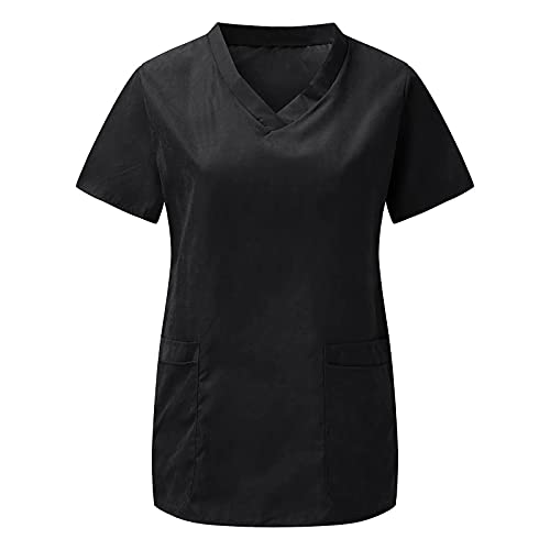 STPT Schlupfkasack Unisex - Damen Pflege Kasacks V-Ausschnitt Schlupfhemd mit Katze Motive Bedruckt - Katzemuster Kurzarm T-Shirt Tops - Arbeitskleidung Kleidung mit Taschen Berufsbekleidung von STPT