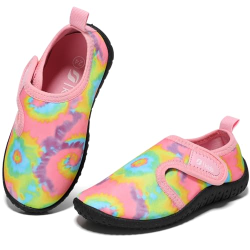 STQ KIDS Badeschuhe Kinder Schwimmschuhe Mädchen Wasserschuhe with Klettverschluss Strandschuhe Tie-Dye Pink EU20 von STQ KIDS