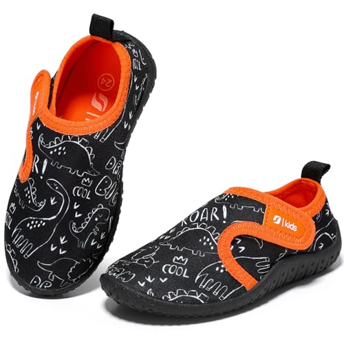 STQ KIDS Badeschuhe Kinder Wasserschuhe with Klettverschluss Strandschuhe für Jungen Mädchen Schwarzorange EU21 von STQ KIDS