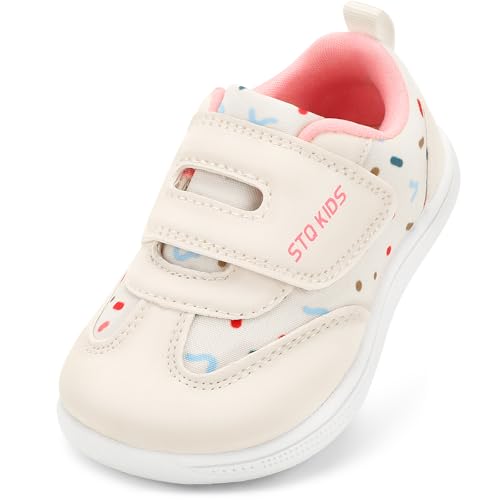 STQ KIDS Barfussschuhe Baby Breite Zehenraum Lauflernschuhe Kleinkind Leicht Mädchen Kinderschuhe Turnschuhe Draußen Beige Weiß 22 EU/T5 Weit von STQ KIDS