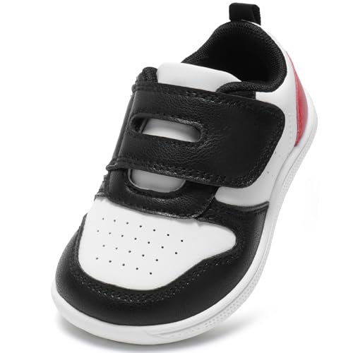 STQ KIDS Barfußschuhe Jungen Schuhe Breiter Lauflernschuhe Atmungsaktive Kleinkinder Sneakers rutschfeste Turnschuhe Weiche Leicht Tennisschuhe Flexible Laufschuhe Schwarz Rot 20 EU Weit von STQ KIDS