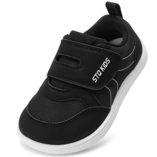 STQ KIDS Barfussschuhe Kinder Breite Kinderschuhe Jungen Barfußschuhe rutschfest Kleinkind Hausschuhe Junge Turnschuhe Leicht Sneaker Schwarz 26 EU / T9 von STQ KIDS