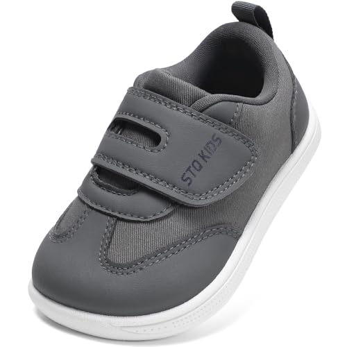 STQ KIDS Barfussschuhe Kinder Breite Leicht Turnschuhe Jungen Barfußschuhe Kleinkind Sneaker Kinderschuhe Sportschuhe Draußen Schuhe Dunkel Grau 24 EU/T7 Weit von STQ KIDS